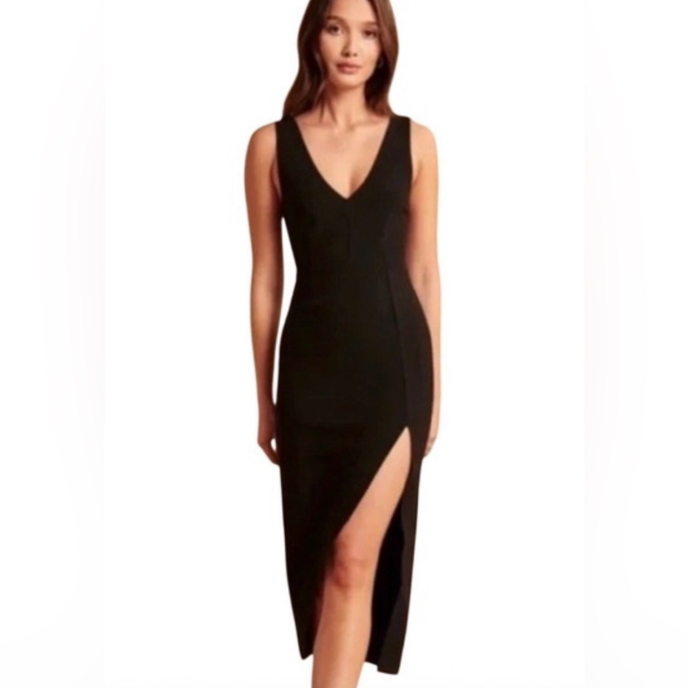 Abercrombie Black V Neck Dress High Slit Small Tall